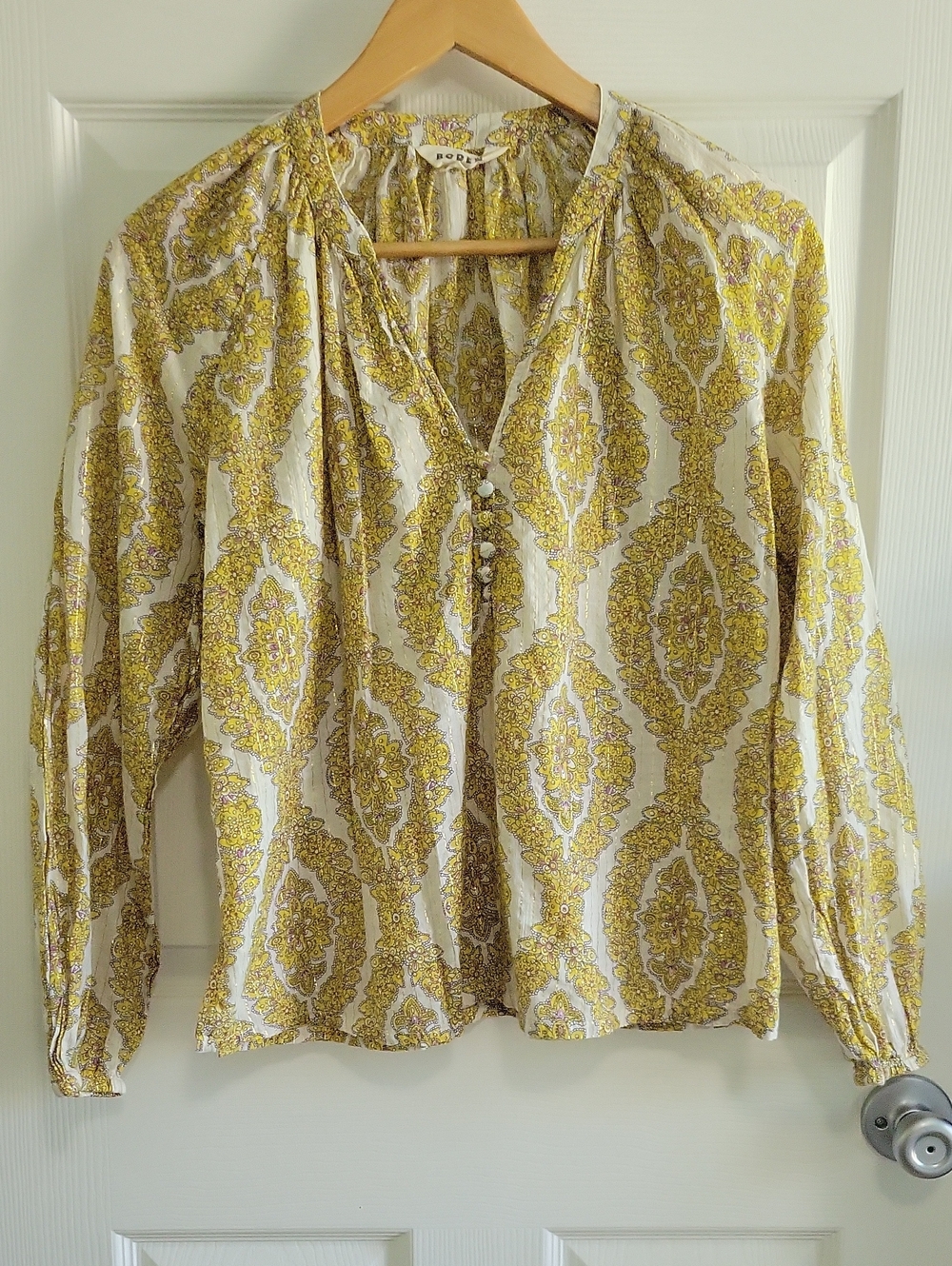Boden Flowy Tissue Boho Blouse 10 Cream Gold Gorgeous Like New